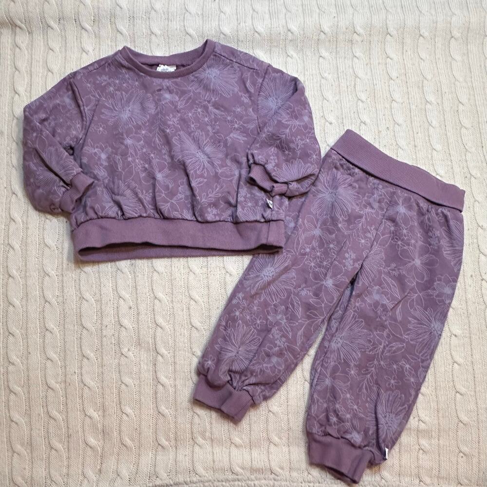 Honest Baby Two Piece Matching Sweatsuit sz 18 months Purple Floral Sweatsuit - Picture 3 of 8